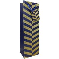 Printed Paper Wine Bottle Bag Royal & Gold Chevron-27095