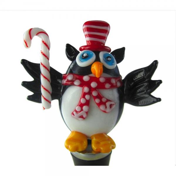 Glass Wine Bottle Stopper Christmas Owl with Candy