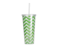 Thirzt 2 Go Tumbler with Lid & Straw - Chevron Lime Green-AC3006