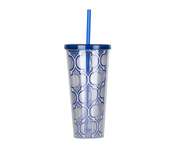 Thirzt 2 Go Tumbler with Lid & Straw - Moroccan Silver/Blue