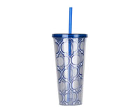 Thirzt 2 Go Tumbler with Lid & Straw - Moroccan Silver/Blue-AC3014