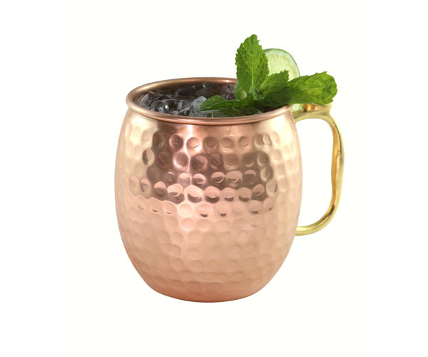 Moscow Mule Copper Mug with Brass Handle/Thumb Rest 30 oz (Style: Hammered)
