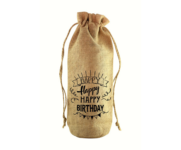Happy Happy Birthday Jute Wine Bottle Sack