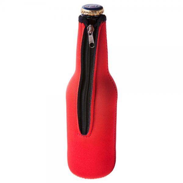 Neoprene Beer Bottle Jacket with Zipper Red