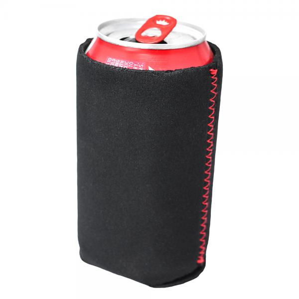 Neoprene Can Cooler - Black with Red Stitching