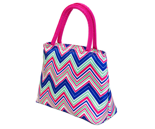 Insulated Beach or Lunch Tote - Pink Multi Chevrons